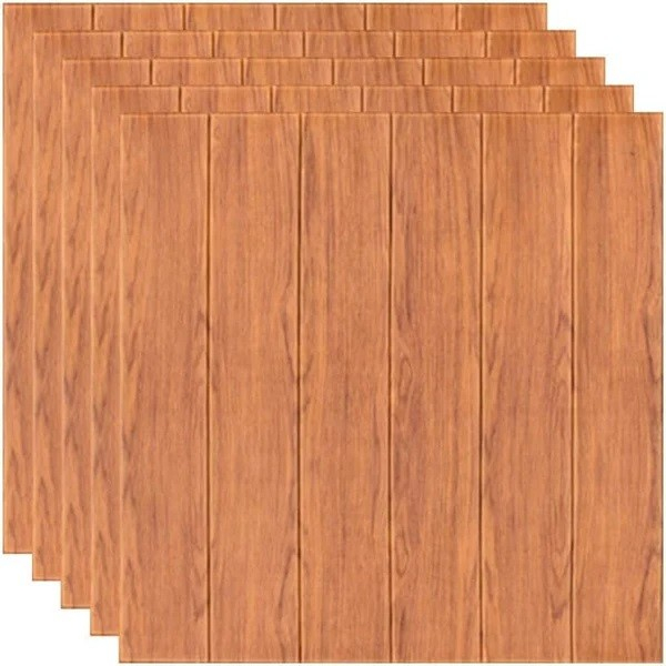 Set 10 Placi Tapet 3D, Flippy, 70 x 70 cm, Grosime 3 mm, din Rasina, Tip Placi de Lemn, Suprafata Acoperita 4.9 mp, Maro Roscat [2]