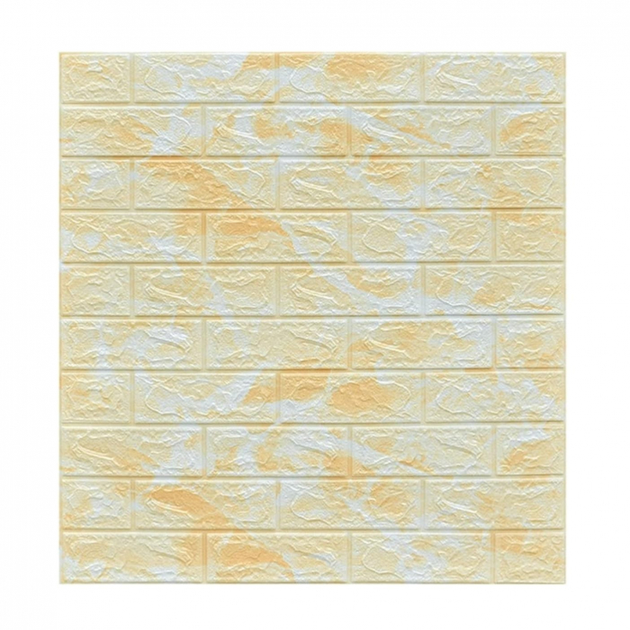 Set 10 Placi Tapet 3D, Flippy, 70 x 77 cm, Grosime 3 mm, din Polietilena, Model Caramida, Suprafata acoperita 5.3 mp, Marmura Galbena [1]