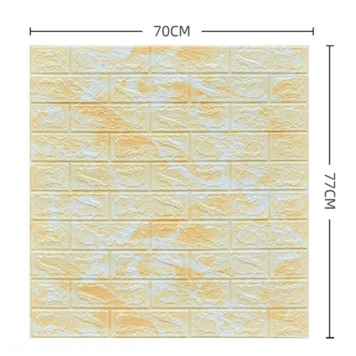 Set 10 Placi Tapet 3D, Flippy, 70 x 77 cm, Grosime 3 mm, din Polietilena, Model Caramida, Suprafata acoperita 5.3 mp, Marmura Galbena [2]