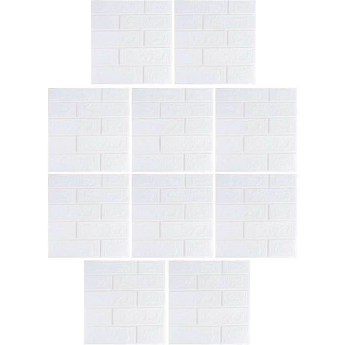 Set 10 Placi Tapet 3D, Flippy, 35 x 38 cm, Grosime 3 mm, din Polietilena, Model Caramida, Suprafata acoperita 1.33 mp, Alb [7]