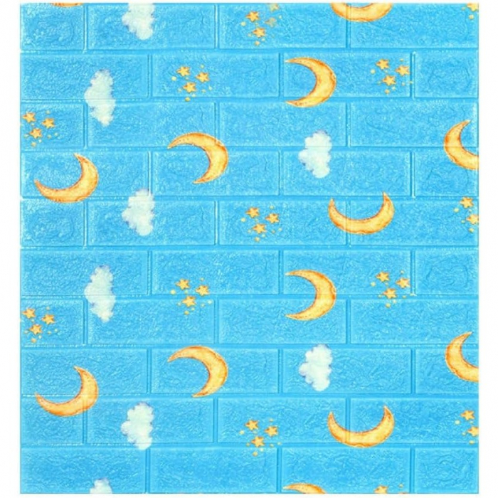 Set 10 Placi Tapet 3D, Flippy, 70 x 77 cm, Grosime 3 mm, din Polietilena, Tip Caramida, Model Luna, Suprafata acoperita 5.3 mp, Albastru [3]