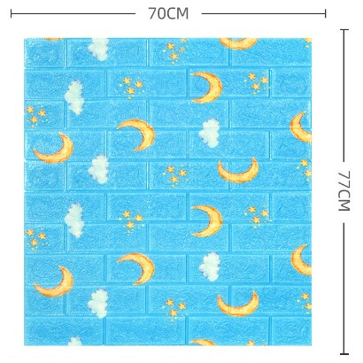Set 10 Placi Tapet 3D, Flippy, 70 x 77 cm, Grosime 3 mm, din Polietilena, Tip Caramida, Model Luna, Suprafata acoperita 5.3 mp, Albastru [2]