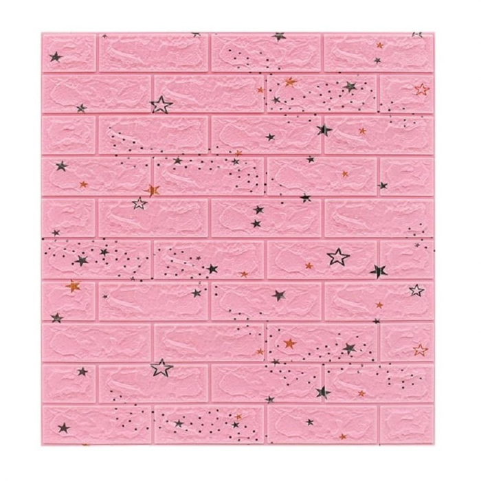 Set 10 Placi Tapet 3D, Flippy, 70 x 77 cm, Grosime 3 mm, din Polietilena, Tip Caramida, Model Stele, Suprafata acoperita 5.3 mp, Roz [1]