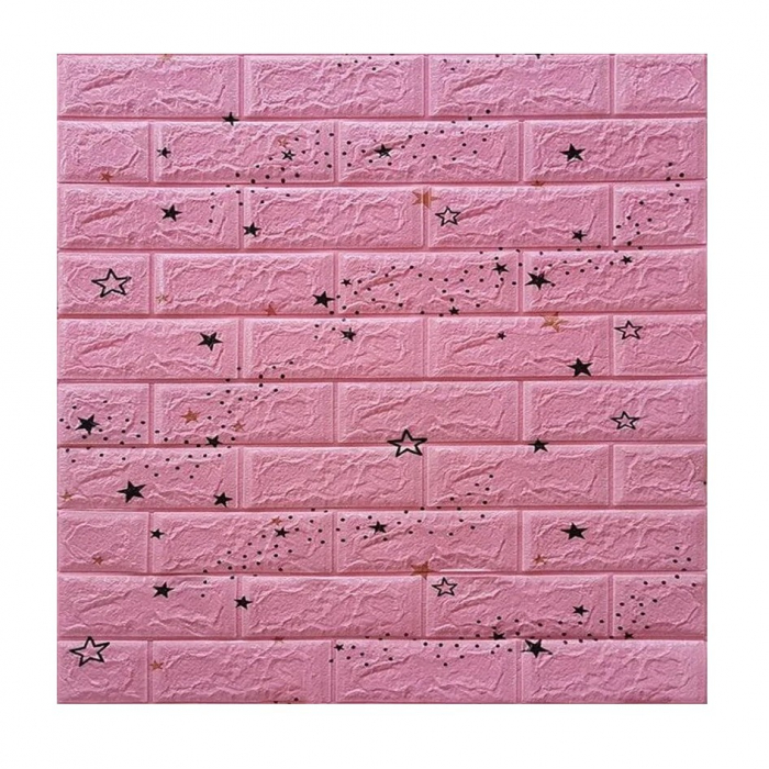 * LICHIDARE STOC * Set 10 Placi Tapet 3D, Flippy, 70 x 77 cm, Grosime 3 mm, din Polietilena, Tip Caramida, Model Stele, Suprafata acoperita 5.3 mp, Roz [3]