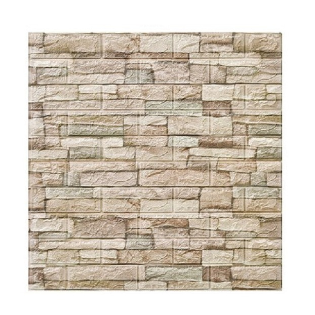 Set 10 Placi Tapet 3D, Flippy, 70 x 77 cm, Grosime 3 mm, din Polietilena, Model Caramida, Suprafata acoperita 5.3 mp, Bej [1]