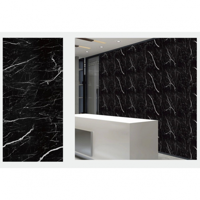 Lichidare Set 10 Placi Tapet, Flippy, 60 x 30 cm, Grosime 1.5 mm, din PVC, Model Imitatie de Marmura, Suprafata acoperita 1.8 mp, Negru [4]