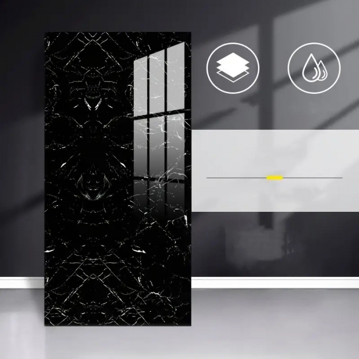 Lichidare Set 10 Placi Tapet, Flippy, 60 x 30 cm, Grosime 1.5 mm, din PVC, Model Imitatie de Marmura, Suprafata acoperita 1.8 mp, Negru [2]