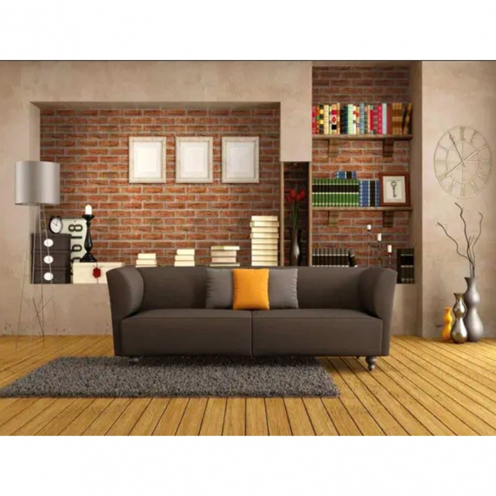 Set 10 Stickere de Perete, Flippy, Autoadezive, 70 x 77 cm, 2.5 mm Grosime, Suprafata Acoperita 5.3 mp, din PVC, Model Caramida, Maro [6]
