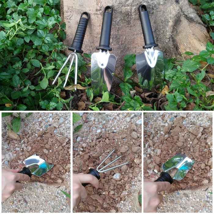 Set 10 Unelte de Gradina, Flippy, pentru Plantare Prelucrare Sol si Ingrijire Plante, Manere Negre, Material PVC si Otel Inoxidabil, Cutie Inclusa, 37x28x7 cm, Negru [6]