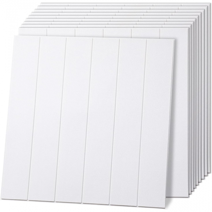 Set 10 Placi Tapet 3D, Flippy, 70 x 70 cm, Grosime 3 mm, din Rasina, Tip Placi de Lemn, Suprafata Acoperita 4.9 mp, Alb [2]