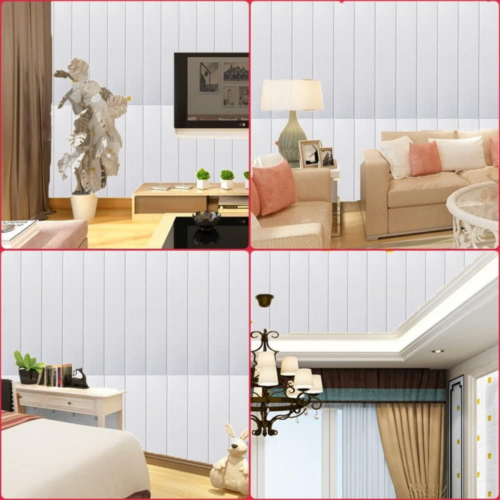 LICHIDARE Set 10 Placi Tapet 3D, Flippy, 70 x 70 cm, Grosime 3 mm, din Rasina, Tip Placi de Lemn, Suprafata Acoperita 4.9 mp, Alb [6]