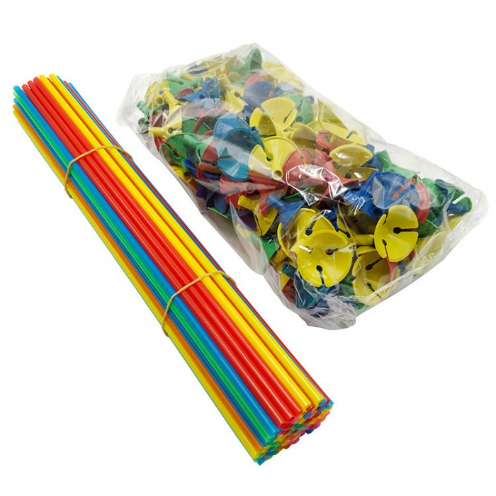 Set 100 Bete cu Rozete pentru Baloane, Flippy, Suporturi de plastic, Usor de instalat, Reutilizabil, Pentru aniversare, Nunta, Ziua de Nastere, Decorar, 40 cm, Multicolore [1]