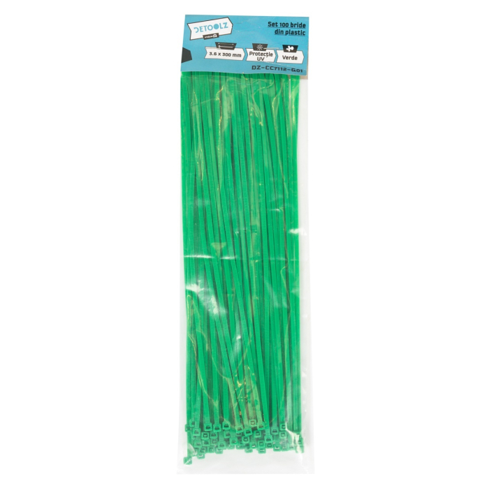 Set 100 bride plastic Detoolz 3.6x300mm UV VERDE [2]