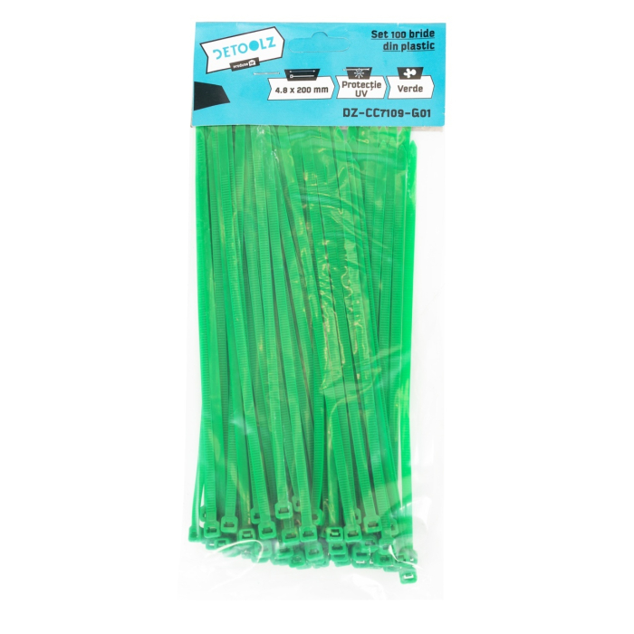 Set 100 bride plastic Detoolz 4.8x200mm UV VERDE [2]