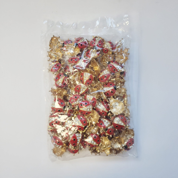 Set 100 Brose cu Pietre, Flippy, Model Buburuza cu Pietre, 2 x 2.5 cm per unitate, Auriu/Rosu [2]