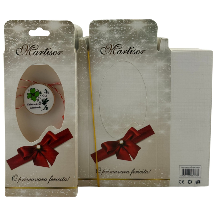 Set 100 Bucati Ambalaje de Carton pentru Martisoare, Flippy, Cutii Brosa, Model cu Funda si Stele, Crem [2]