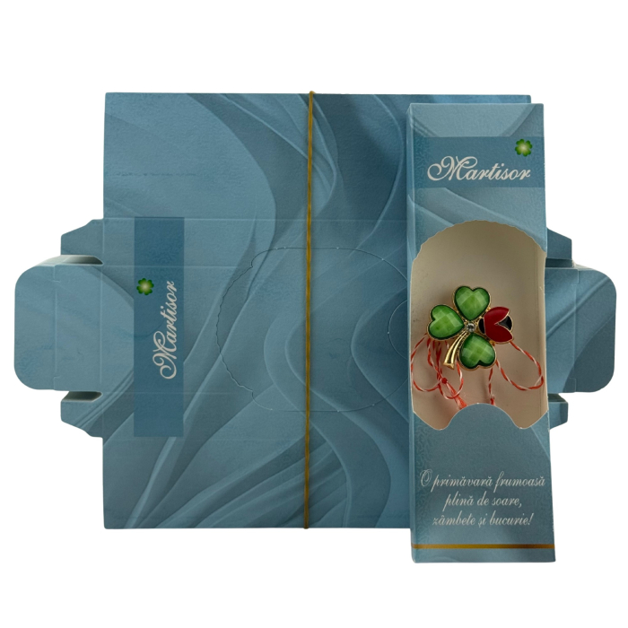 Set 100 Bucati Ambalaje de Carton pentru Martisoare, Flippy, Cutii Brosa, Model Primavara, Albastru [4]