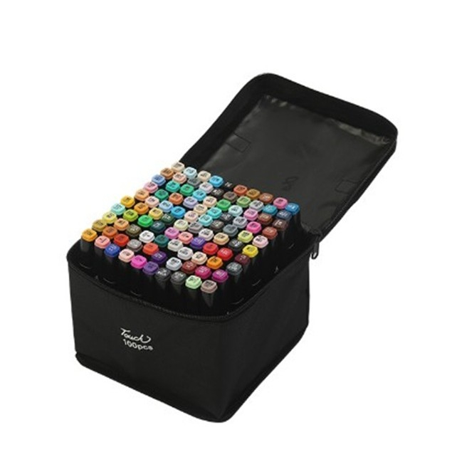 Set 100 Markere Duble, Flippy, pe Baza de Alcool, Geanta Impermeabila Inclusa, Culori Numerotate, 17 x 17.5 x 13.7 cm, Multicolor [1]