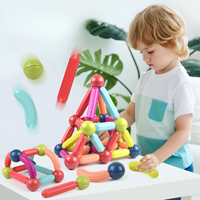 *LICHIDARE STOC* Set 100 Piese Magnetice de Constructie, Flippy, Magnetic Sticks, Bastonase si Bile, 3 Ani, ABS, Magnet, 24 x 18.5 x 14 cm, Multicolor [3]