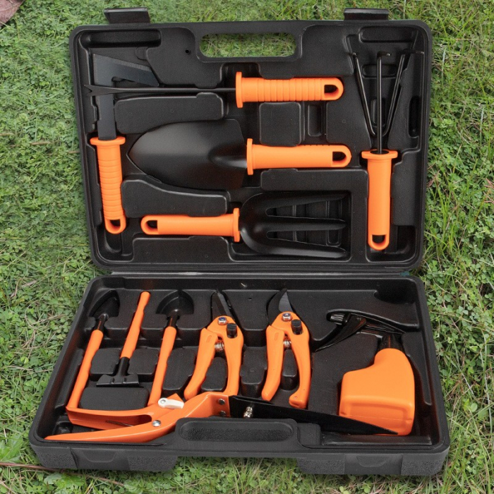 * LICHIDARE STOC * Set 12 accesorii pentru gradinarit Flippy, geanta depozitare inclusa, otel inoxidabil, 37 x 27 cm, portocaliu [10]