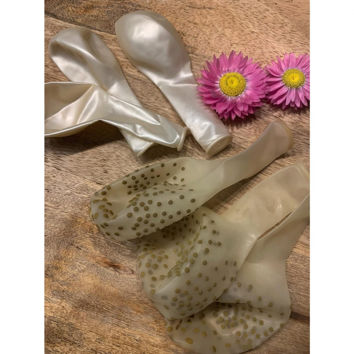 Set 12 Baloane din Folie Metalizata si din Latex, Flippy, Model Mr Mrs, Tema Nunta, Baloane Party cu Confetti, 45 cm, 30 cm, Pai inclus, Umflare cu Aer sau Heliu, Alb/Auriu [7]