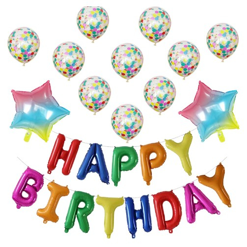 Set 12 Baloane si 1 Set Happy Birthday, 30 -45 cm, Cu paiete, latex si folie, Multicolor [1]