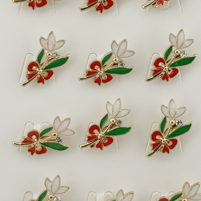 Set 12 Brose Martisor cu Ghiocel de Primavara si Fundita Rosie, Jolie, Brose din Metal, Aspect Lacuit, 2 x 2 cm per Unitate, Multicolor [3]