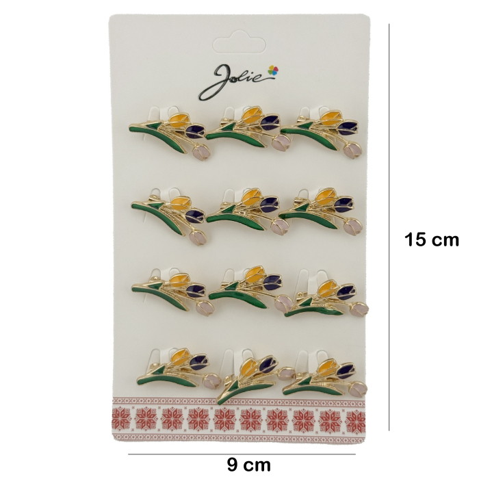 Set 12 Brose Martisor de Primavara cu Buchet de Lalele, Jolie, Brose din Metal, Aspect Lacuit, 2,5 x 1,5 cm per Unitate, Verde [2]