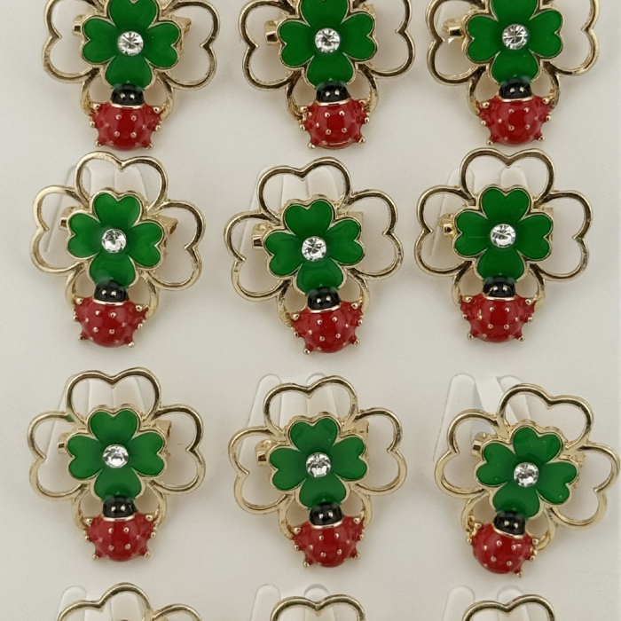 Set 12 Brose Martisor de Primavara Margareta cu Fluture si Buburuza, Jolie, Brose din Metal, Aspect Lacuit, 2,5 x 2,5 cm per Unitate, Rosu/Verde [3]