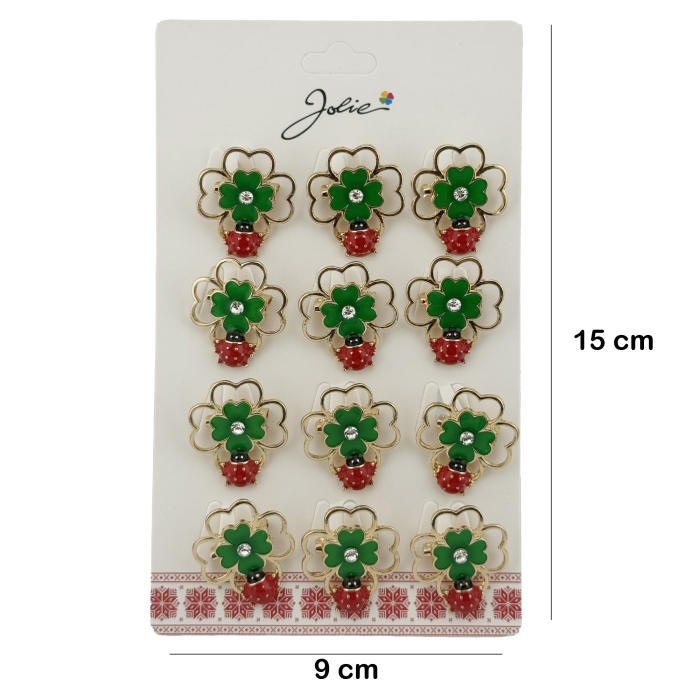 Set 12 Brose Martisor de Primavara Margareta cu Fluture si Buburuza, Jolie, Brose din Metal, Aspect Lacuit, 2,5 x 2,5 cm per Unitate, Rosu/Verde [2]
