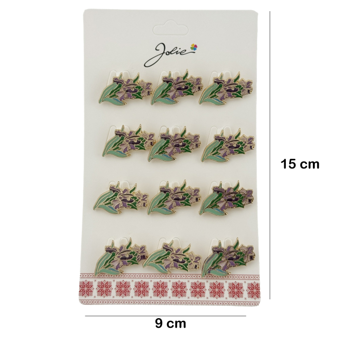 Set 12 Brose Martisor Flori, Jolie, Brose din Metal, Aspect Lacuit, 2 x 1,5 cm per Unitate, Verde deschis [2]