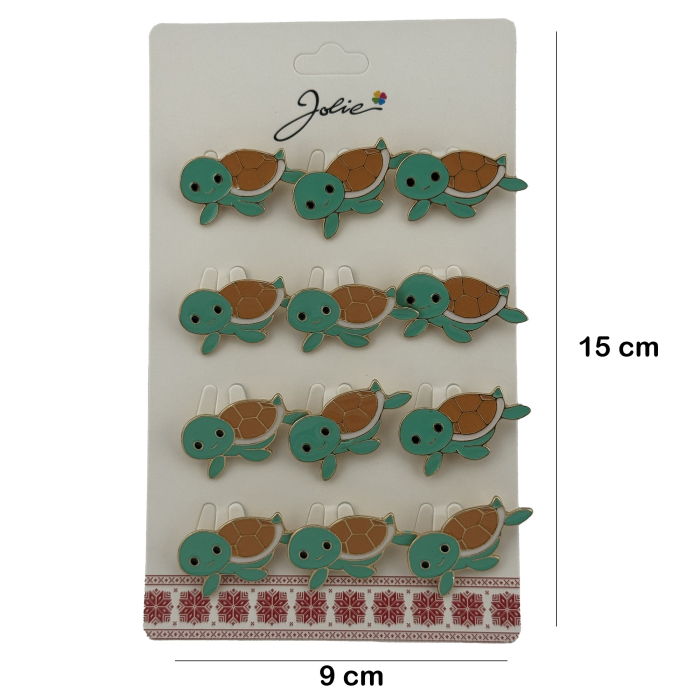 Set 12 Brose Martisor pentru Copii cu Broasca Testoasa, Jolie, Brose din Metal, Aspect Lacuit, 2,5 x 1,5 cm per Unitate, Verde [3]