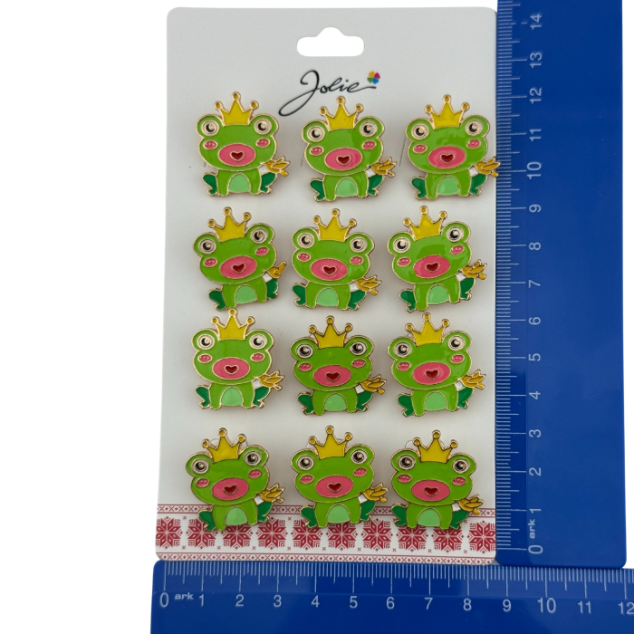 Set 12 Brose Martisor pentru Copii,, Jolie, Model Broscuta cu Coronita, Verde [5]