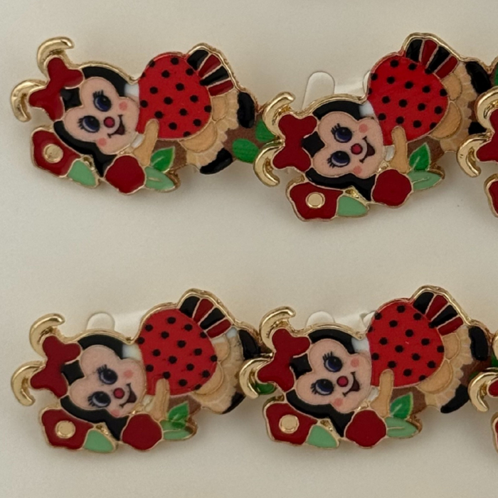 Set 12 Brose Martisor pentru Copii, Jolie, Model Buburuza pe Flori, Rosu [3]