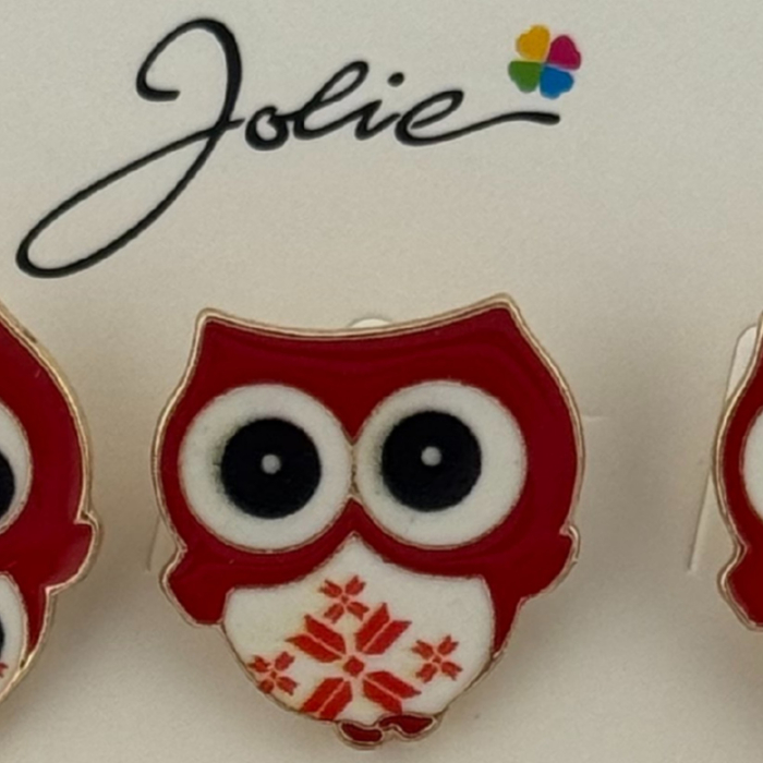 Set 12 Brose Martisor pentru Copii, Jolie, Model Bufnita, Rosu Alb [2]
