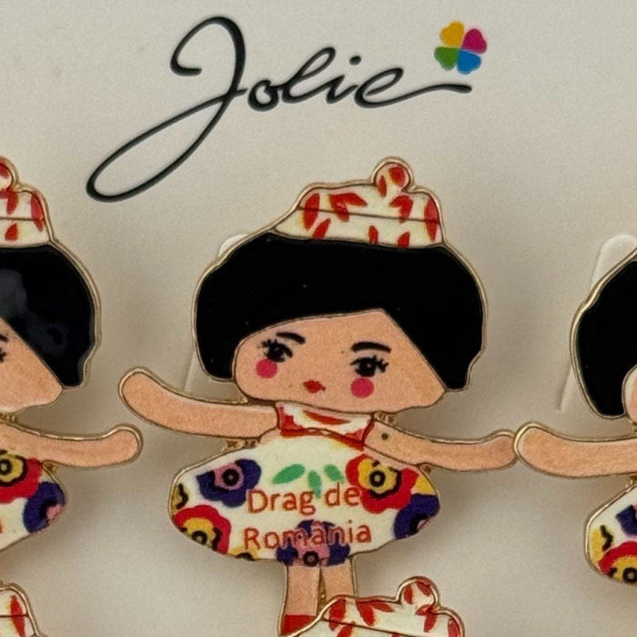 Set 12 Brose Martisor pentru Copii, Jolie, Model Fetita cu Coronita, cu Mesaj Drag de Romania, Multicolor [3]