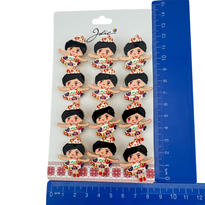 Set 12 Brose Martisor pentru Copii, Jolie, Model Fetita cu Coronita, cu Mesaj Drag de Romania, Multicolor [5]