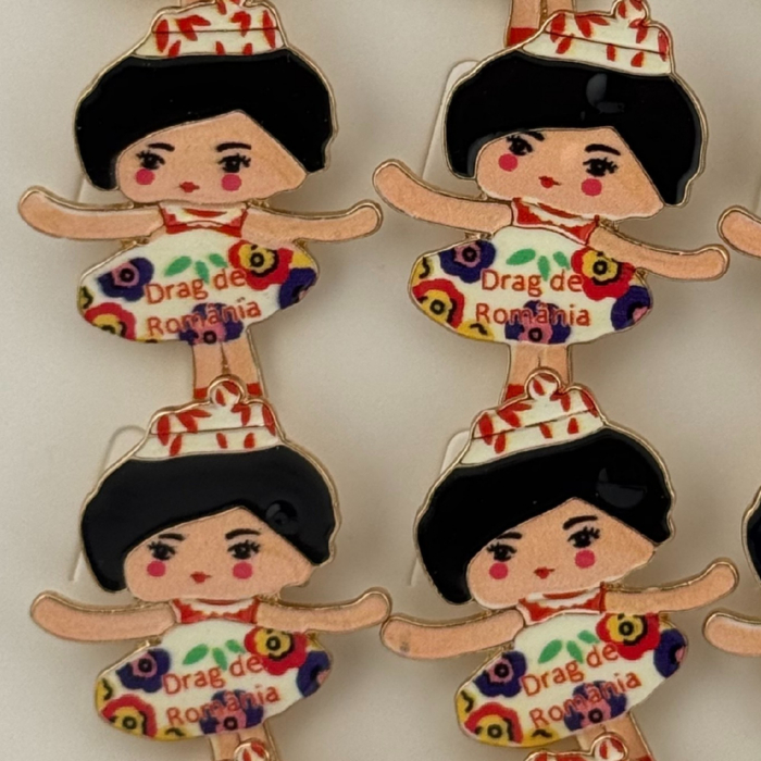 Set 12 Brose Martisor pentru Copii, Jolie, Model Fetita cu Coronita, cu Mesaj Drag de Romania, Multicolor [4]