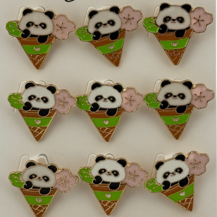 Set 12 Brose Martisor pentru Copii, Jolie, Model Urs Panda in Con de Inghetata, Multicolor [4]