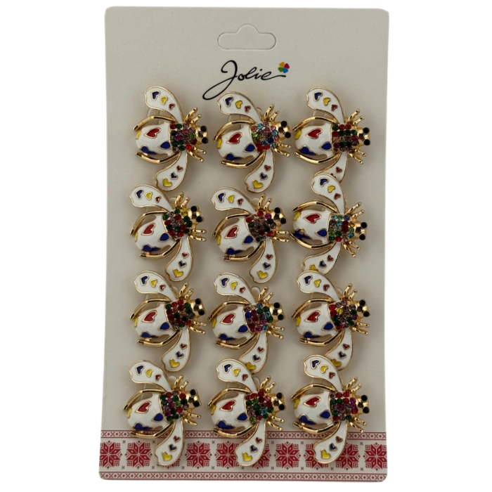 Set 12 Brose Martisor Primavara, Jolie, Model Albina Alba cu Inimi Colorate, Multicolor [1]