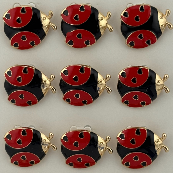 Set 12 Brose Martisor Primavara, Jolie, Model Buburuza, Rosu-Negru [4]