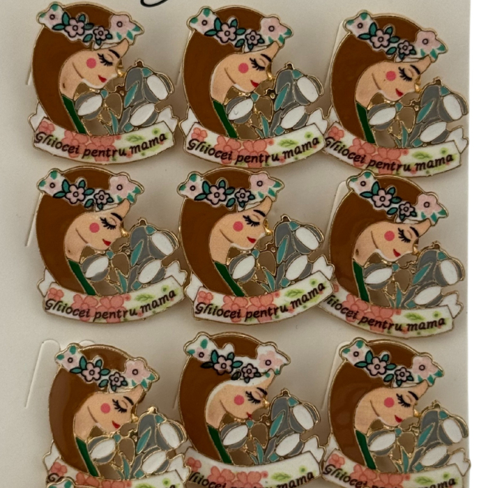 Set 12 Brose Martisor Primavara, Jolie, Model Fata, cu Mesaj Ghiocei pentru Mama, Multicolor [4]