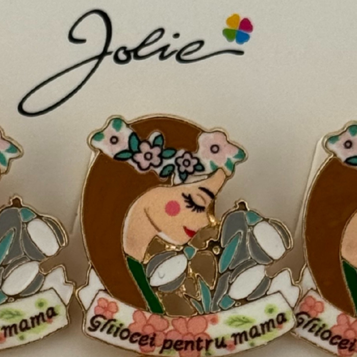 Set 12 Brose Martisor Primavara, Jolie, Model Fata, cu Mesaj Ghiocei pentru Mama, Multicolor [2]