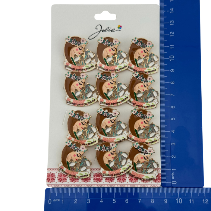 Set 12 Brose Martisor Primavara, Jolie, Model Fata, cu Mesaj Ghiocei pentru Mama, Multicolor [5]