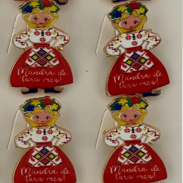 Set 12 Brose Martisor Primavara, Jolie, Model Fata, cu Mesaj Mandra de Tara Mea, Multicolor [3]