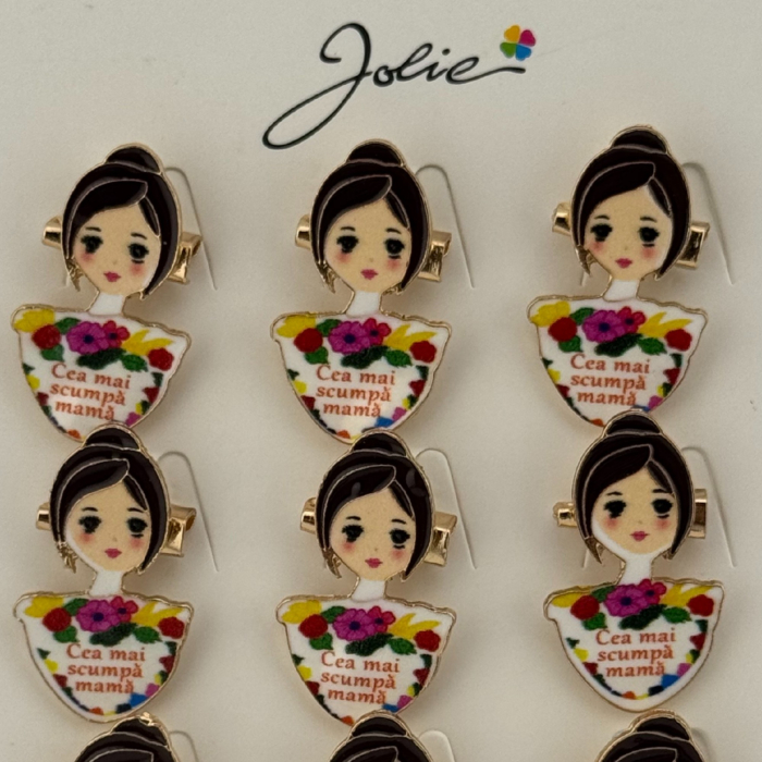 Set 12 Brose Martisor Primavara, Jolie, Model Fata, Mesaj Cea Mai Scumpa Mama, Multicolor [4]