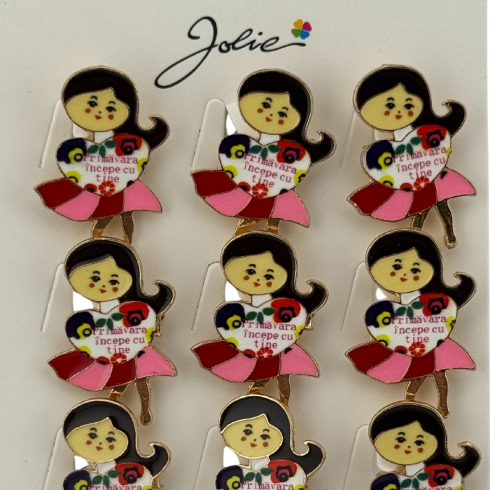 Set 12 Brose Martisor Primavara, Jolie, Model Fata, Mesaj Primavara Incepe cu Tine, Multicolor [4]