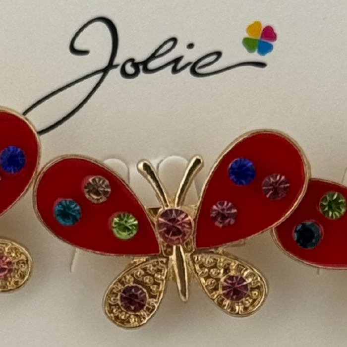 Set 12 Brose Martisor Primavara, Jolie, Model Fluture cu Pietre, Rosu-Auriu [2]
