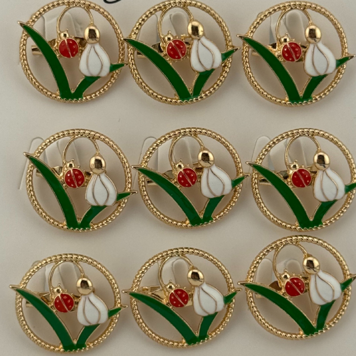 Set 12 Brose Martisor Primavara, Jolie, Model Ghiocel cu Buburuza in Cerc [4]