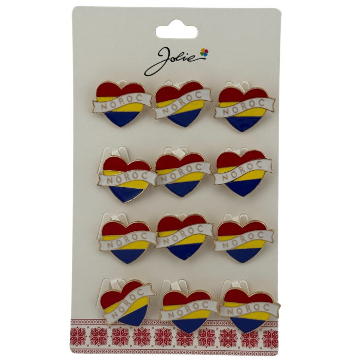 Set 12 Brose Martisor Primavara, Jolie, Model Inima Tricolor, cu Mesaj Noroc [1]